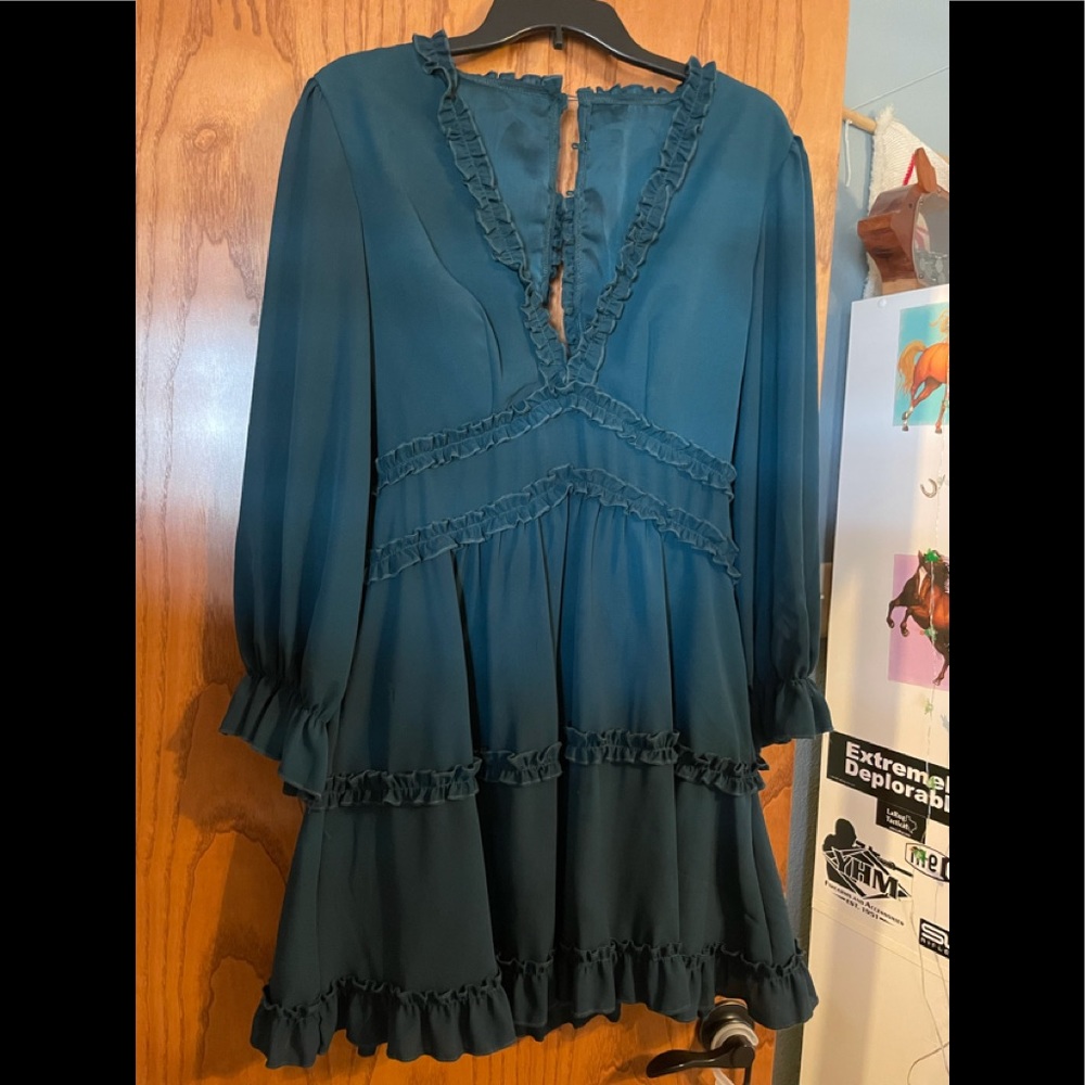 Green ruffle summer wedding guest dress mini dress